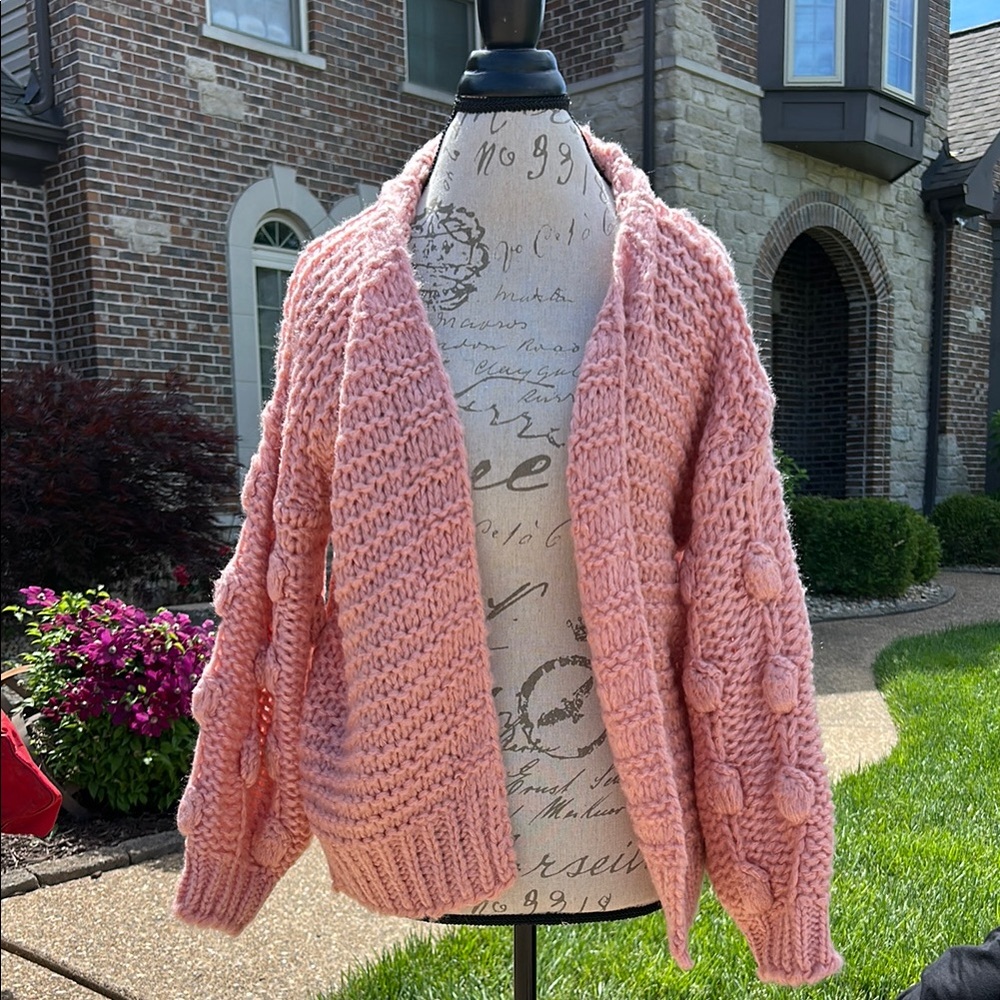 FAVLUX Pink Chunky Knit Cardigan Sweater